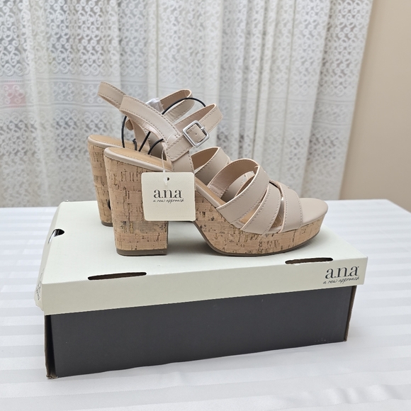 a.n.a Shoes - New Ana Cork Platform Block Heel Sandals Nude 9.5 Ankle Buckle Strap Boho Shoes
